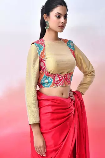 Women Woven-Designed  Saree Blouse