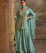 Sky blue embroidered viscose palazzo style salwar suit - Full Stitched free size