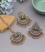 Gold color kundan earrings tikka set