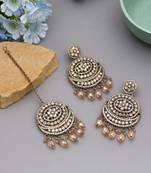Gold color kundan earrings tikka set