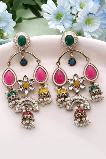 Multi color kundan earrings
