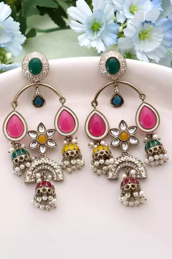 Multi color kundan earrings