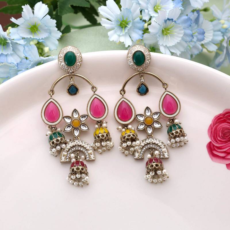 Multi color kundan earrings