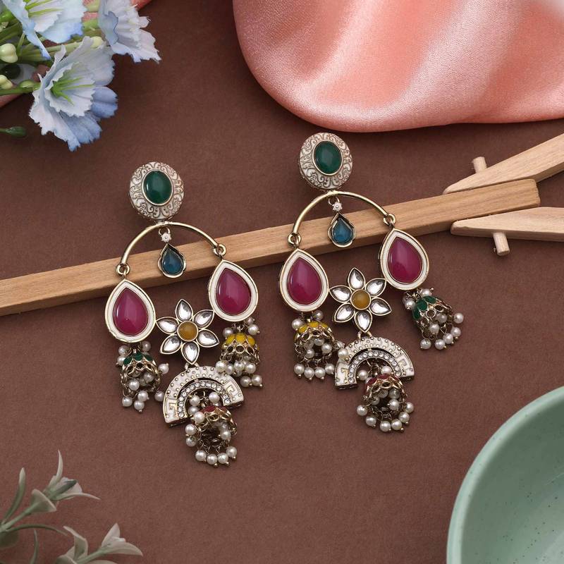 Multi color kundan earrings