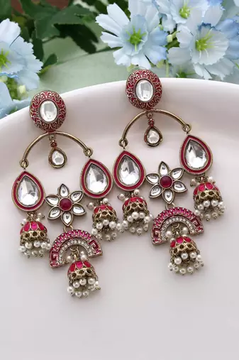 Rani color kundan earrings