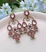 Rani color kundan earrings