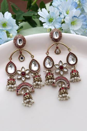 Maroon color kundan earrings