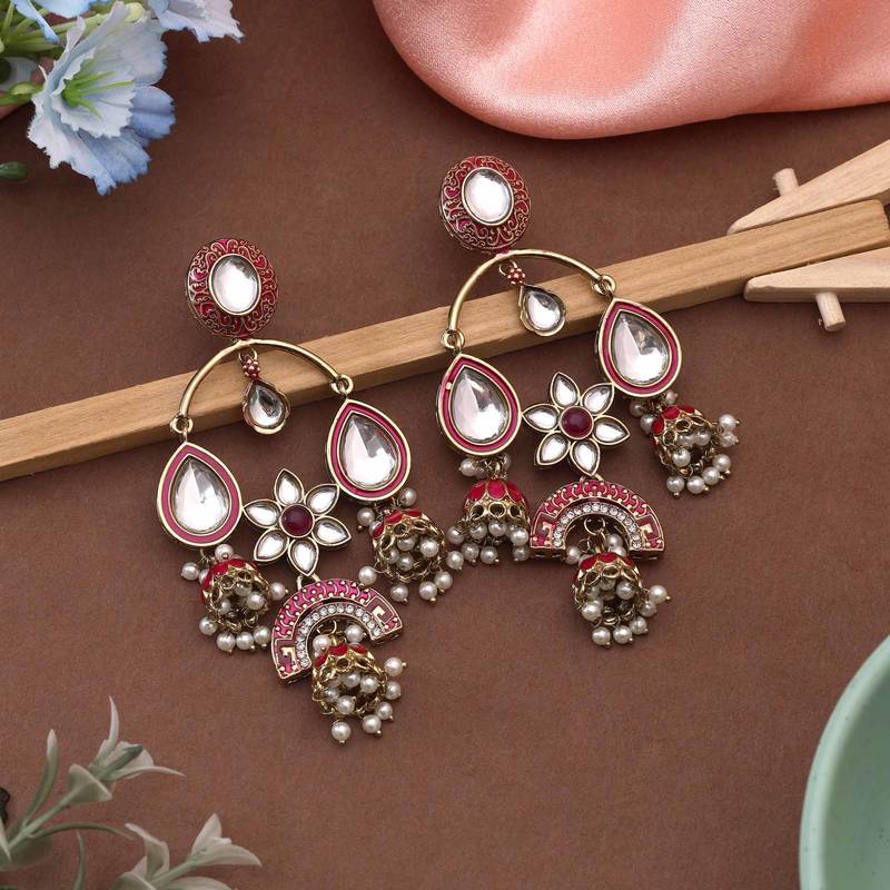 Maroon color kundan earrings
