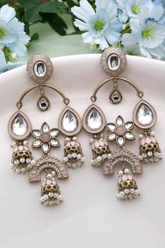 Pink color kundan earrings