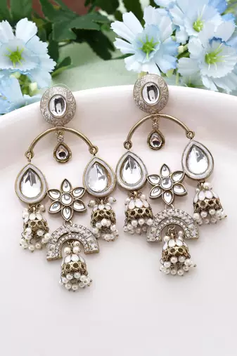 White color kundan earrings