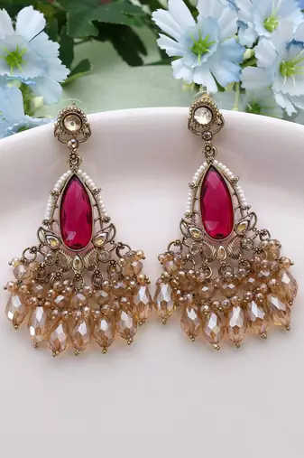 Rani color kundan earrings