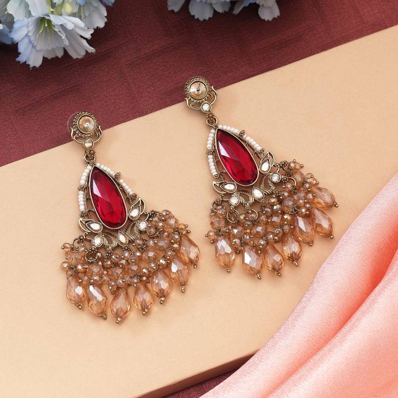 Rani color kundan earrings