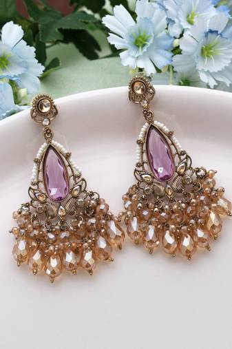 Light purple color kundan earrings