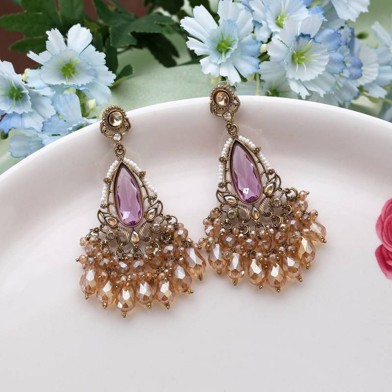 Light purple color kundan earrings