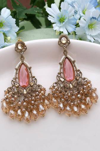 Pink color kundan earrings