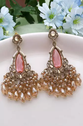 Pink color kundan earrings