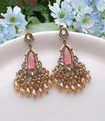 Pink color kundan earrings