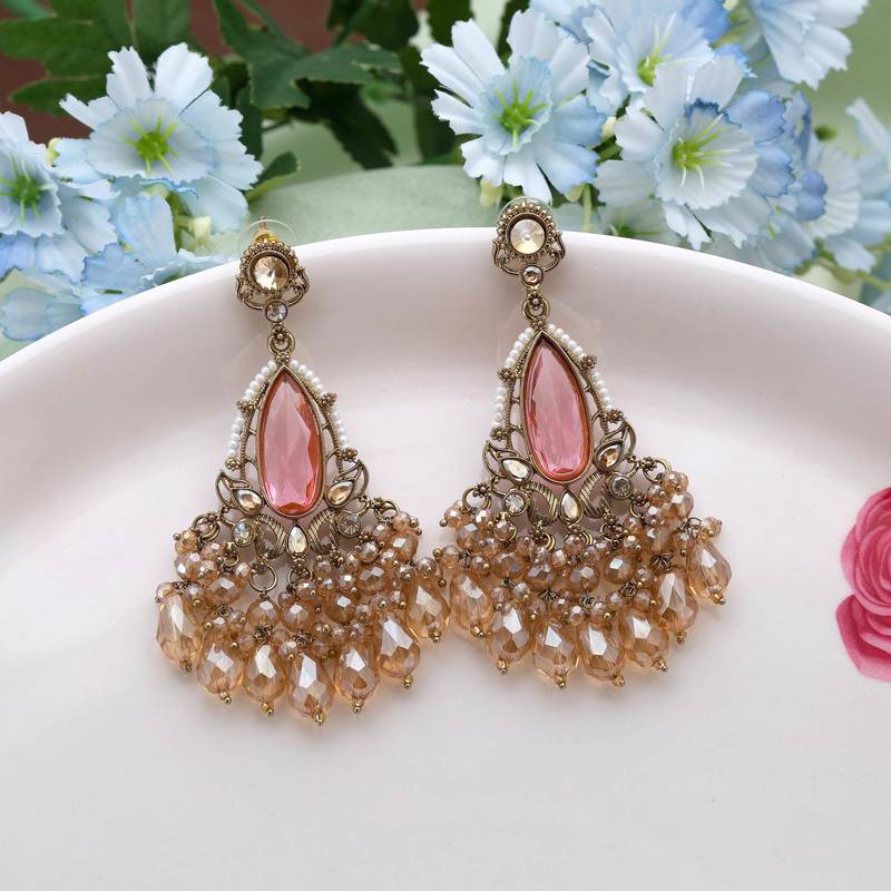 Pink color kundan earrings