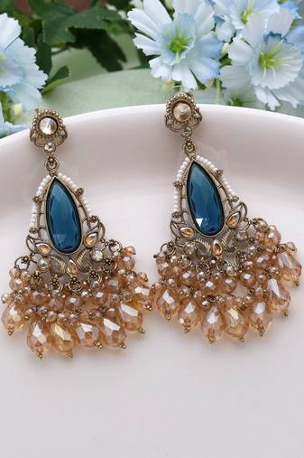 Turquoise blue color kundan earrings