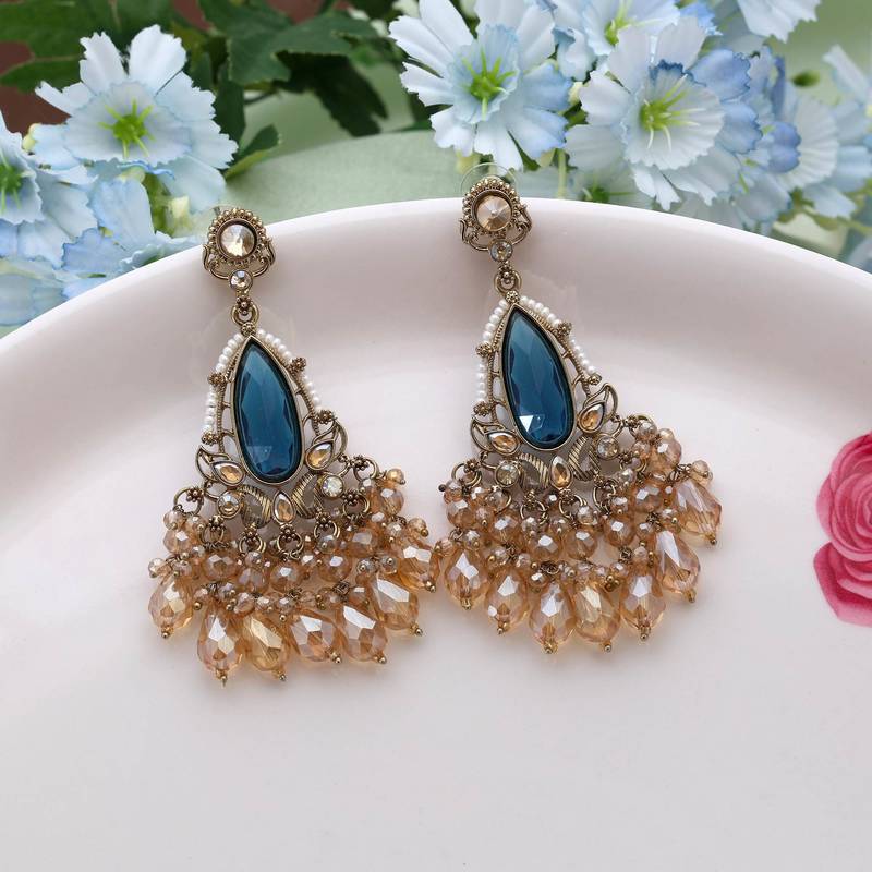 Turquoise blue color kundan earrings