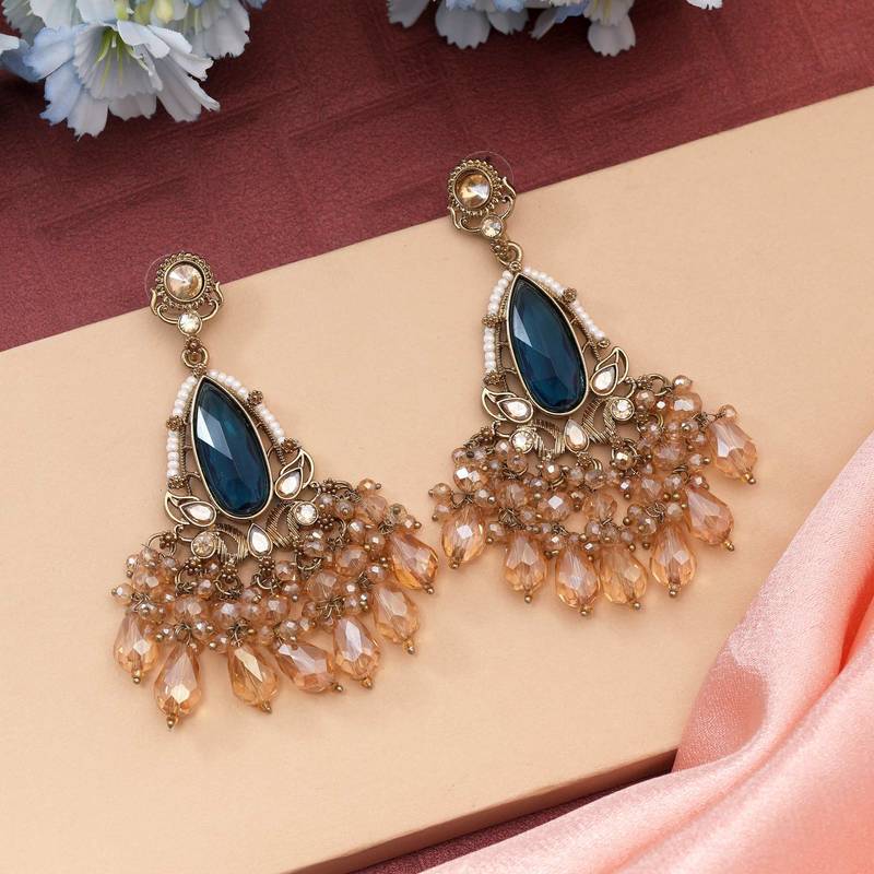 Turquoise blue color kundan earrings