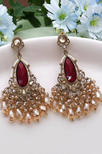 Maroon color kundan earrings