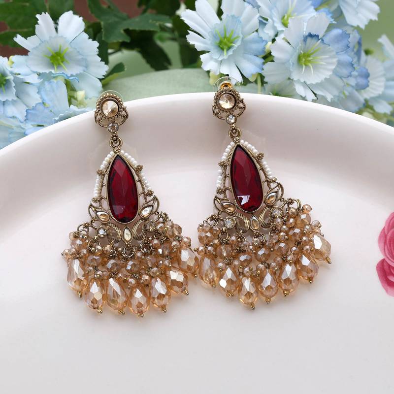 Maroon color kundan earrings