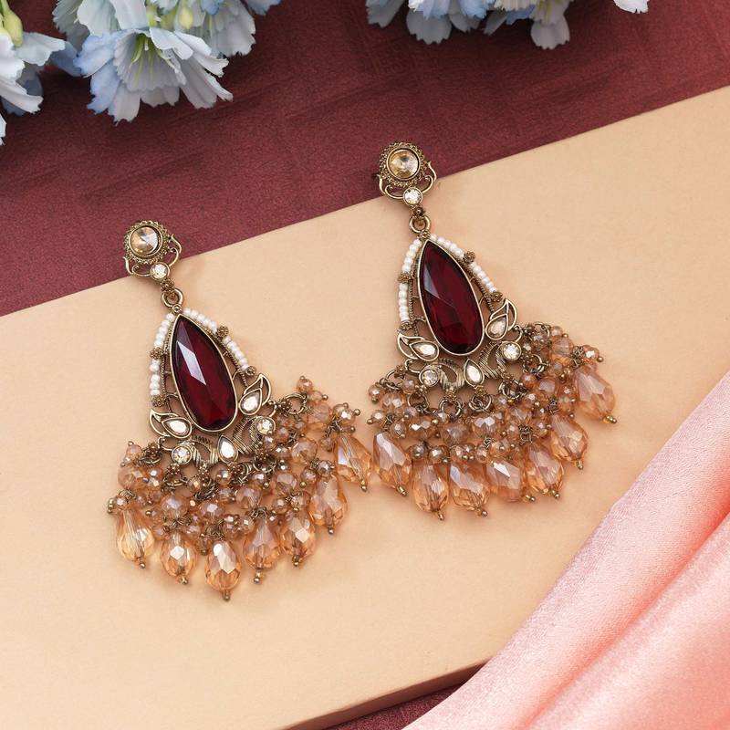 Maroon color kundan earrings