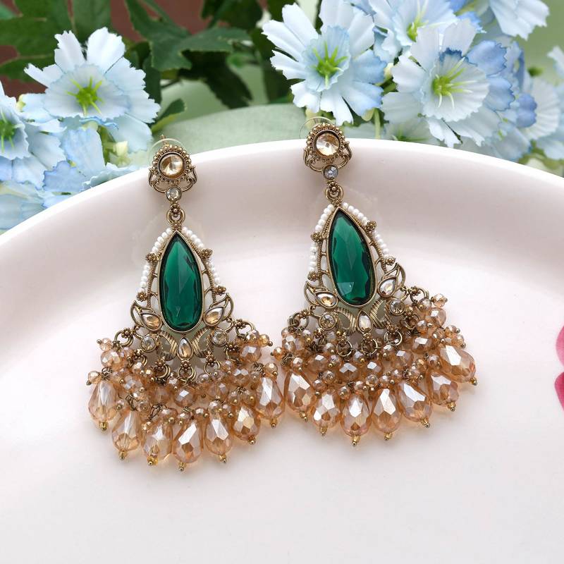 Green color kundan earrings