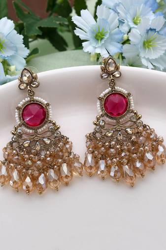 Rani color kundan earrings