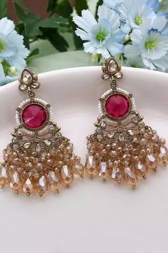 Rani color kundan earrings