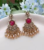 Rani color kundan earrings
