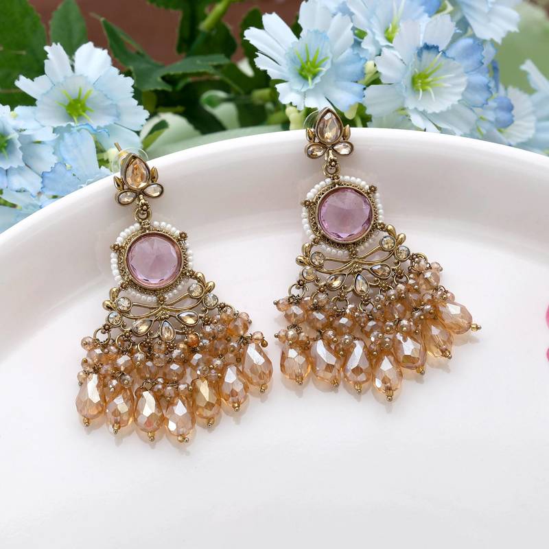 Light purple color kundan earrings