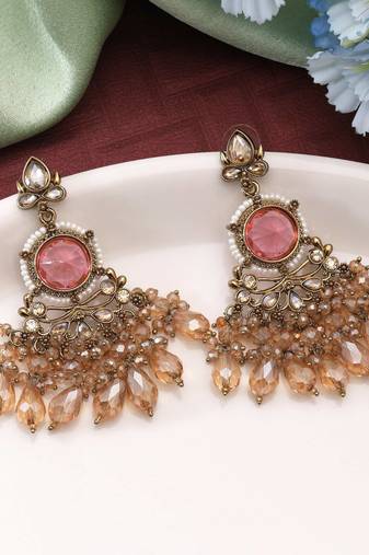 Pink color kundan earrings