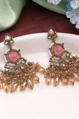 Pink color kundan earrings
