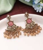 Pink color kundan earrings