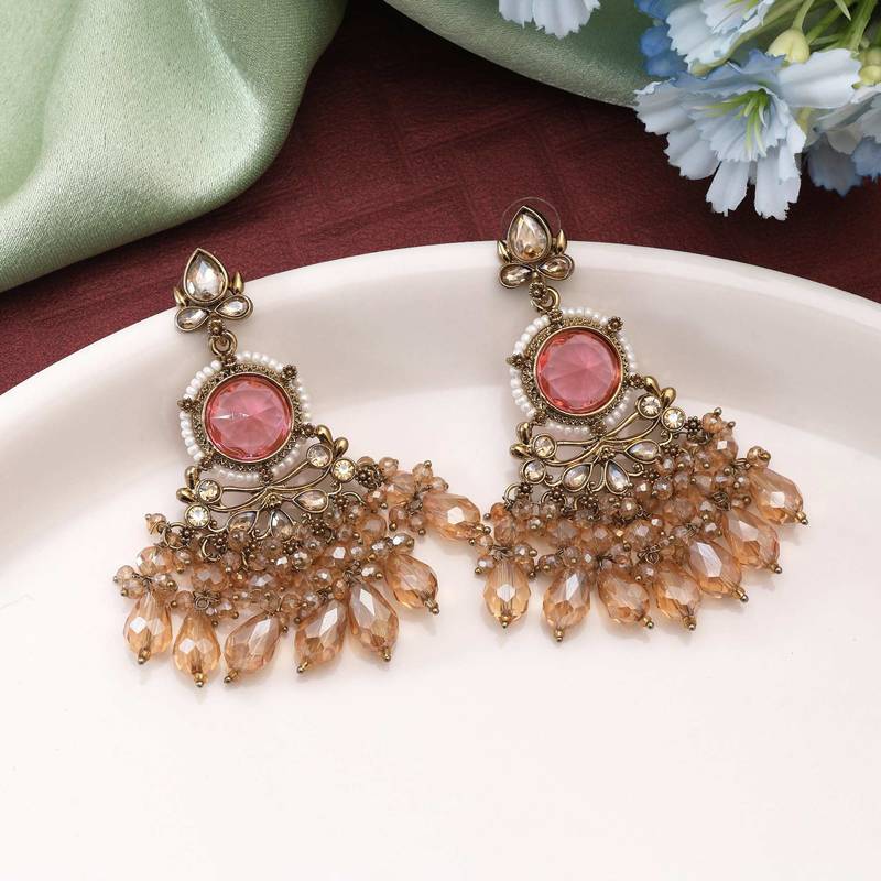 Pink color kundan earrings