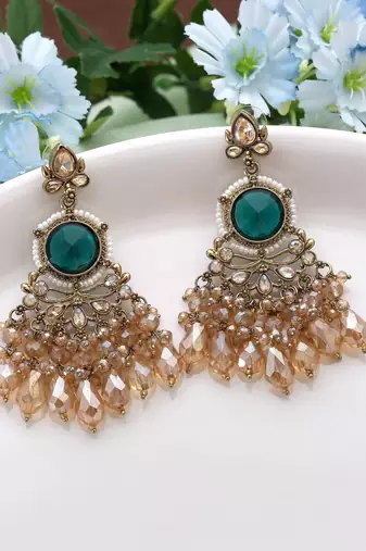 Green color kundan earrings