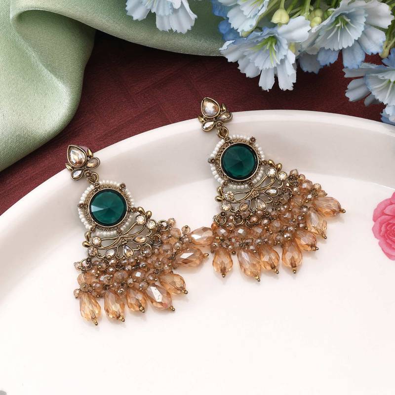 Green color kundan earrings