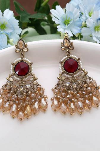 Maroon color kundan earrings