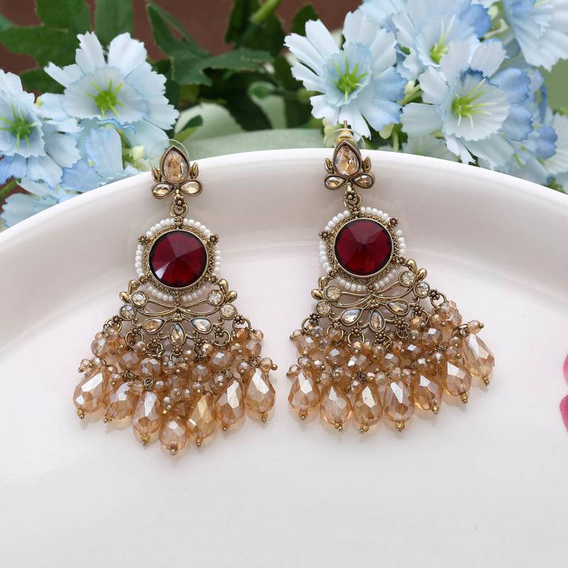 Maroon color kundan earrings