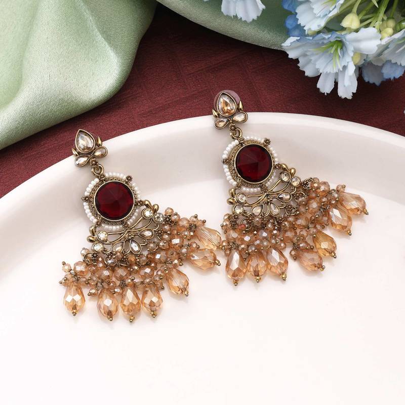 Maroon color kundan earrings