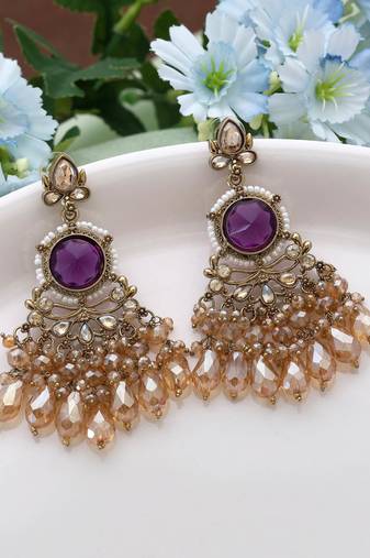 Purple color kundan earrings