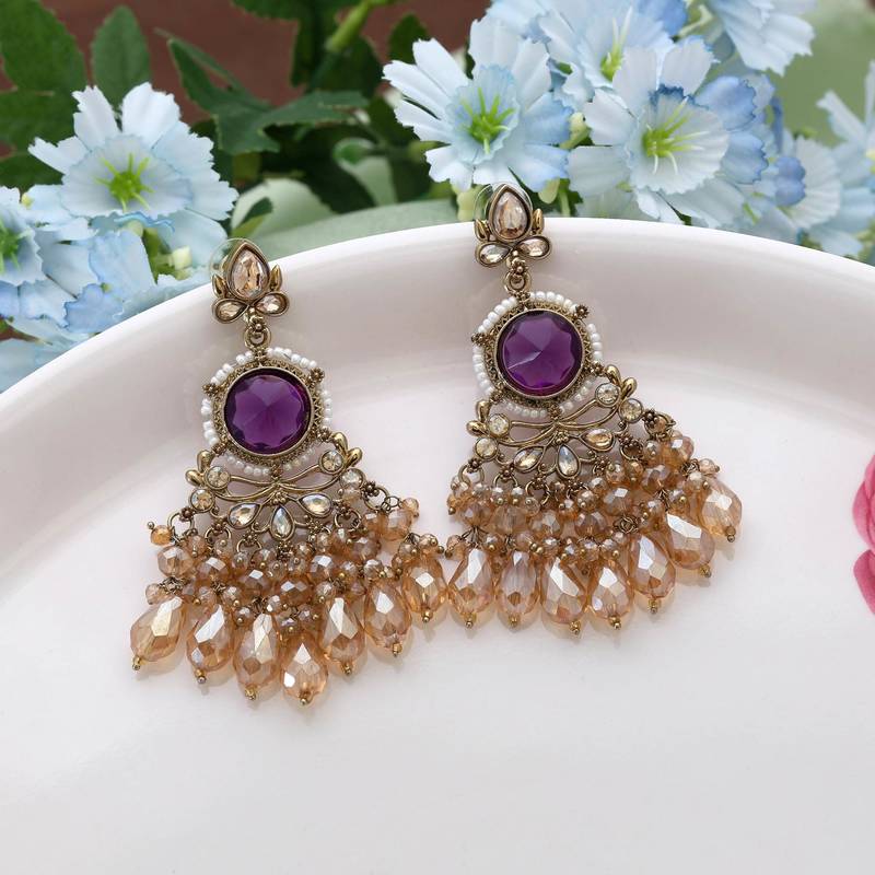 Purple color kundan earrings
