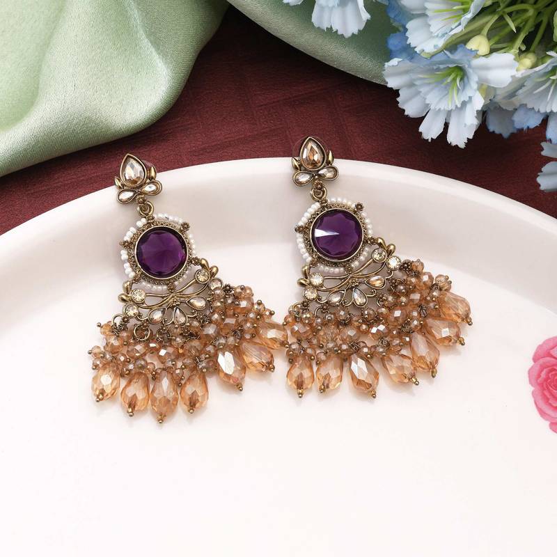 Purple color kundan earrings
