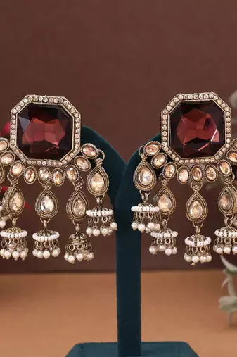 Brown color kundan earrings