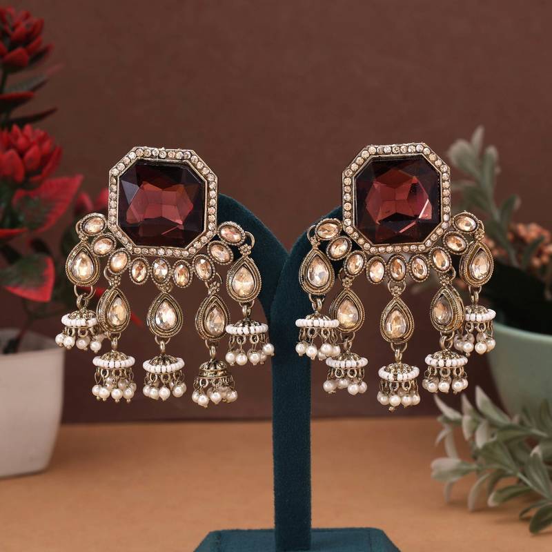 Brown color kundan earrings
