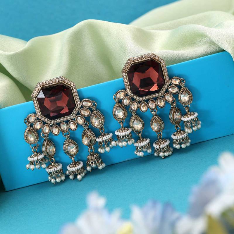 Brown color kundan earrings