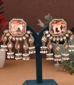 Peach color kundan earrings