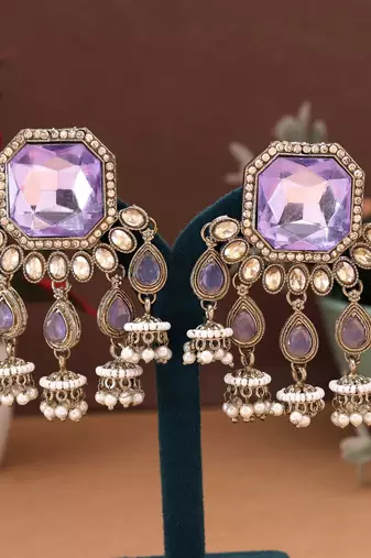 Light purple color kundan earrings